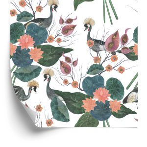 Papier Peint Grues Parmi Les Fleurs – Image 2