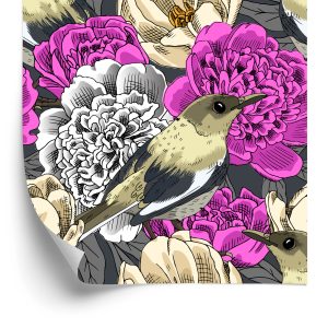Papier Peint Oiseaux Et Fleurs Colorées – Image 2