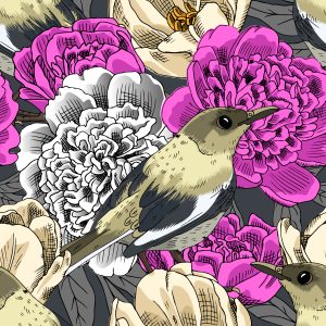 Papier Peint Oiseaux Et Fleurs Colorées – Image 1