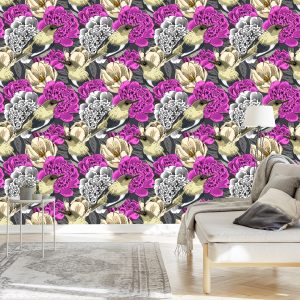 Papier Peint Oiseaux Et Fleurs Colorées – Image 3