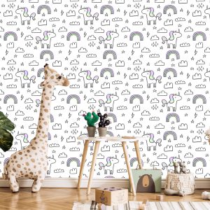 Papier Peint Pour Les Enfants - Licornes Arc-En-Ciel – Image 5