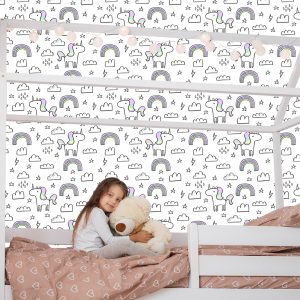 Papier Peint Pour Les Enfants - Licornes Arc-En-Ciel – Image 7