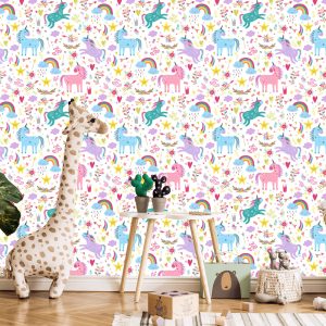 Papier Peint Pour Les Enfants - Licornes Arc-En-Ciel De Style Scandinave – Image 5