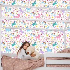 Papier Peint Pour Les Enfants - Licornes Arc-En-Ciel De Style Scandinave – Image 7