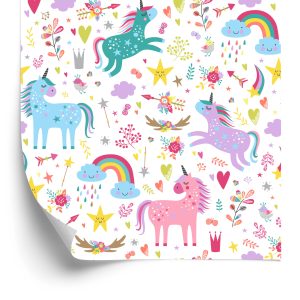 Papier Peint Pour Les Enfants - Licornes Arc-En-Ciel De Style Scandinave – Image 2