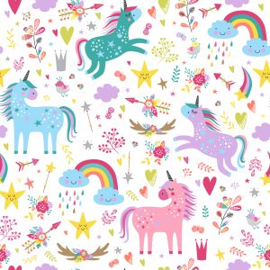 Papier Peint Pour Les Enfants - Licornes Arc-En-Ciel De Style Scandinave – Image 1