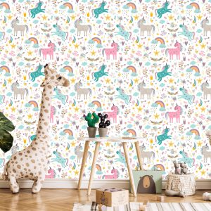 Papier Peint Pour Les Enfants - Licornes Colorées Au Style Scandinave – Image 5