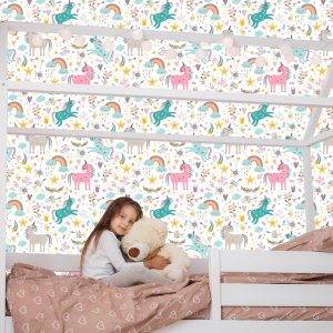 Papier Peint Pour Les Enfants - Licornes Colorées Au Style Scandinave – Image 7