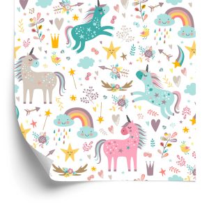 Papier Peint Pour Les Enfants - Licornes Colorées Au Style Scandinave – Image 2