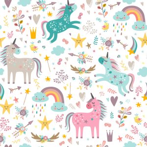 Papier Peint Pour Les Enfants - Licornes Colorées Au Style Scandinave – Image 1
