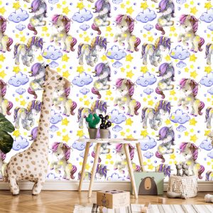 Papier Peint Coeurs De Nuage De Licornes Girly – Image 5
