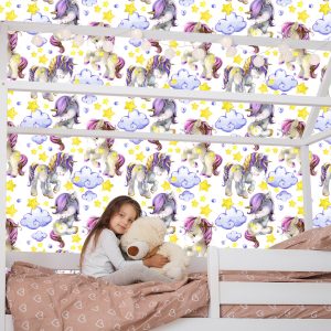 Papier Peint Coeurs De Nuage De Licornes Girly – Image 7
