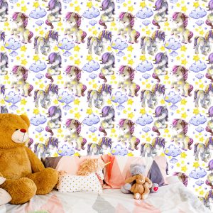 Papier Peint Coeurs De Nuage De Licornes Girly – Image 6