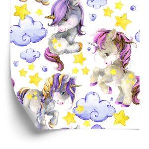 Papier Peint Coeurs De Nuage De Licornes Girly – Image 2