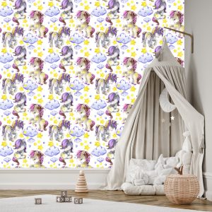 Papier Peint Coeurs De Nuage De Licornes Girly – Image 3