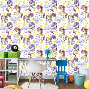 Papier Peint Coeurs De Nuage De Licornes Girly – Image 4