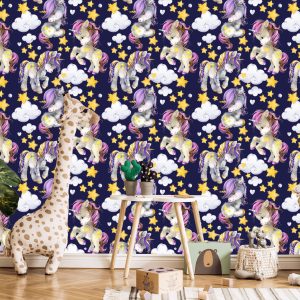 Papier Peint Dans Les Nuages ​​De Licornes Pour Les Filles – Image 5