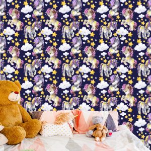 Papier Peint Dans Les Nuages ​​De Licornes Pour Les Filles – Image 6