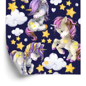 Papier Peint Dans Les Nuages ​​De Licornes Pour Les Filles – Image 2