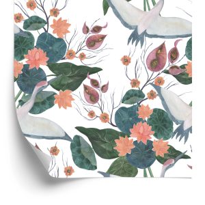 Papier Peint Grues Volantes Et Fleurs – Image 2