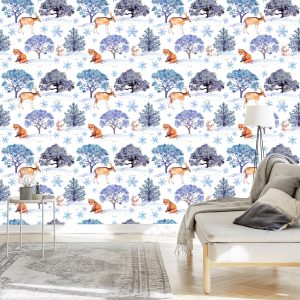 Papier Peint Cerfs, Lièvres Et Arbres – Image 3