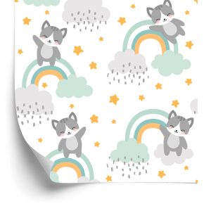 Papier Peint Pour Les Enfants - Chatons, Nuages ​​Et Étoiles – Image 2