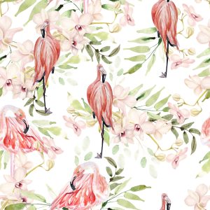 Papier Peint Avec Des Feuilles De Fleurs De Flamants Roses Pour La Chambre – Image 1