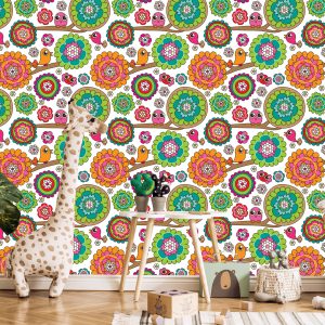 Papier Peint Pour Fille Aux Oiseaux Arbre Fleurs – Image 5