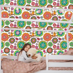 Papier Peint Pour Fille Aux Oiseaux Arbre Fleurs – Image 7