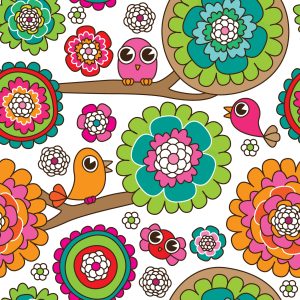 Papier Peint Pour Fille Aux Oiseaux Arbre Fleurs – Image 1