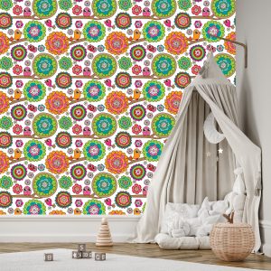 Papier Peint Pour Fille Aux Oiseaux Arbre Fleurs – Image 3