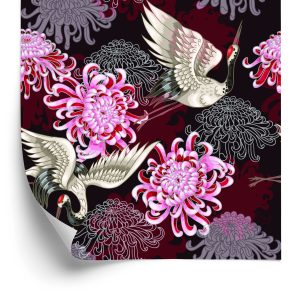 Papier Peint Grues Et Fleurs Colorées – Image 2
