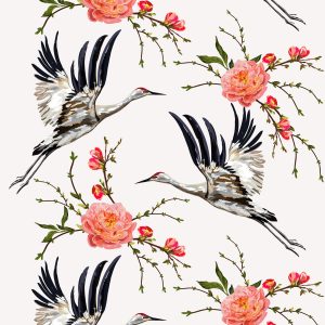 Papier Peint Grues Et Fleurs – Image 1