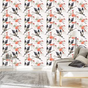 Papier Peint Grues Et Fleurs – Image 3