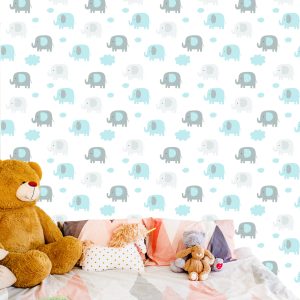 Papier Peint Pour Garçon Pastel Éléphants Pointillés Nuages – Image 6