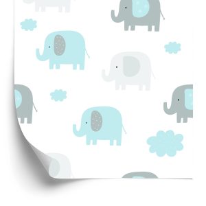 Papier Peint Pour Garçon Pastel Éléphants Pointillés Nuages – Image 2