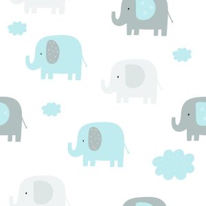 Papier Peint Pour Garçon Pastel Éléphants Pointillés Nuages – Image 1