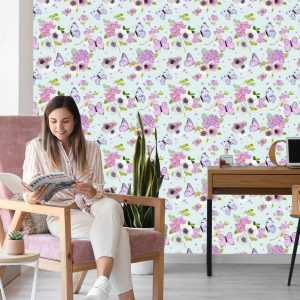 Papier Peint Papillons Fleurs Plantes Chambre D'enfants – Image 7
