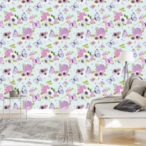 Papier Peint Papillons Fleurs Plantes Chambre D'enfants – Image 3