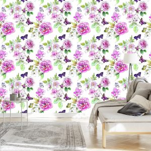 Papier Peint Fleurs Sauvages Roses Aquarelles – Image 3
