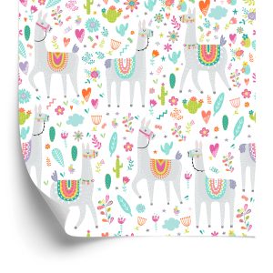Papier Peint Lama Cactus Fleurs Pour Chambre De Bébé – Image 2