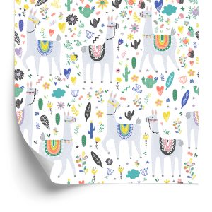Papier Peint Lama Animaux Fleurs Pour Une Chambre De Bébé – Image 2