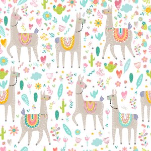 Papier Peint Pour Une Chambre De Bébé Lama, Des Fleurs D'animaux – Image 1