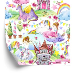 Papier Peint Pour Une Chambre De Bébé Dragons Licornes De Contes De Fées – Image 2