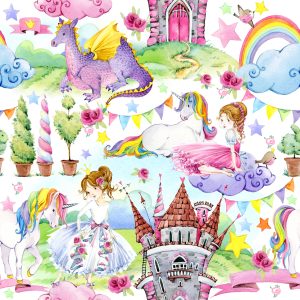 Papier Peint Pour Une Chambre De Bébé Dragons Licornes De Contes De Fées – Image 1