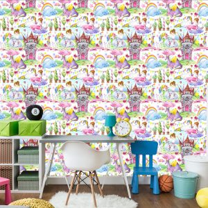 Papier Peint Pour Une Chambre De Bébé Dragons Licornes De Contes De Fées – Image 4