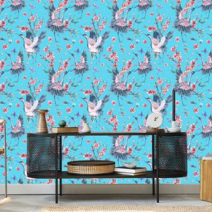 Papier Peint Grues, Papillons Et Fleurs – Image 5
