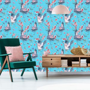 Papier Peint Grues, Papillons Et Fleurs – Image 6