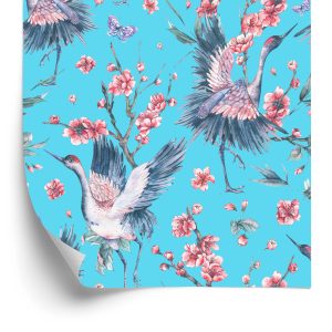 Papier Peint Grues, Papillons Et Fleurs – Image 2