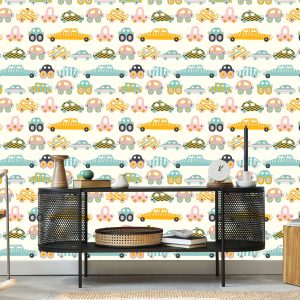 Papier Peint Pour Les Enfants - Petites Voitures Colorées Comme Dans Les Dessins Animés – Image 5